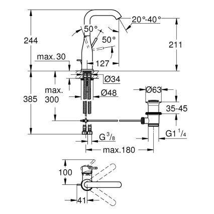 GROHE 32628DC1 - Tvättställsblandare ESSENCE, storlek L, i rostfritt stål