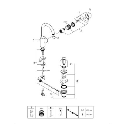 GROHE 32629002 - Tvättställsblandare CONCETTO, storlek L, blank krom