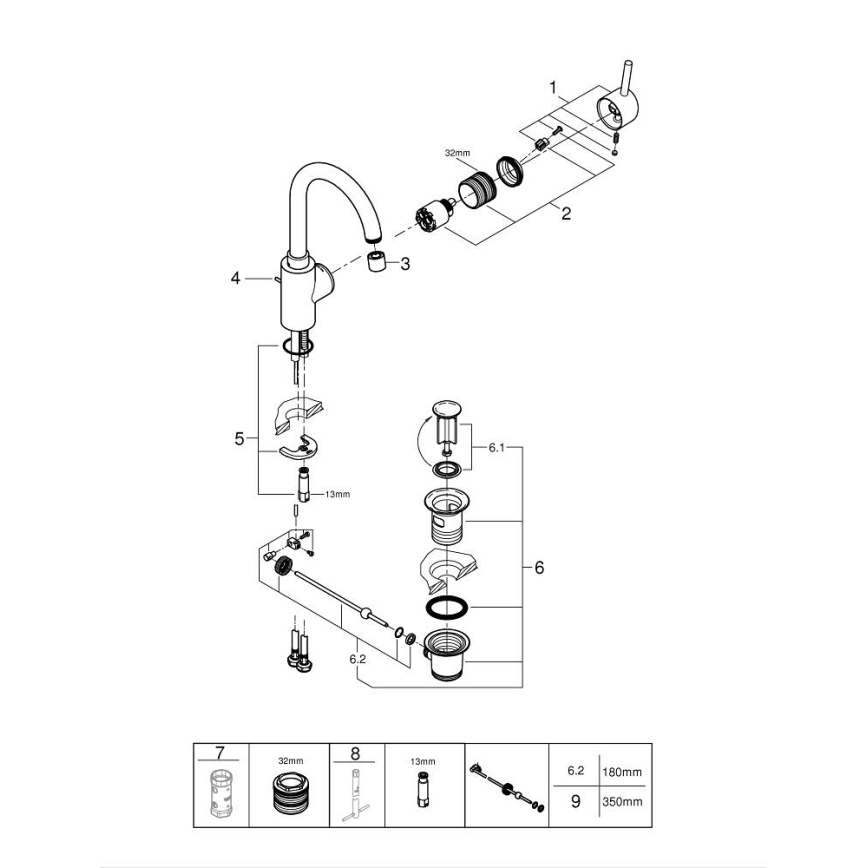 GROHE 32629002 - Tvättställsblandare CONCETTO, storlek L, blank krom