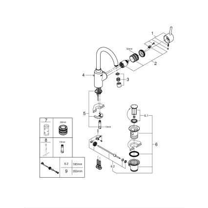 GROHE 32723001 - Tvättställsblandare FEEL, storlek L, polerad krom