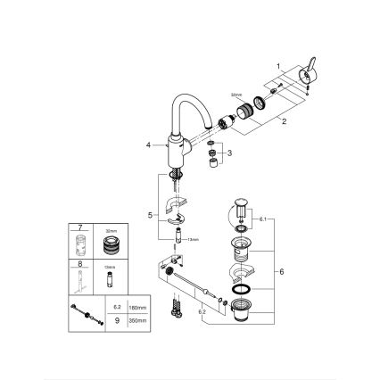 GROHE 32830001 - Tvättställsblandare EUROSMART COSMOPOLITAN, storlek L, krom