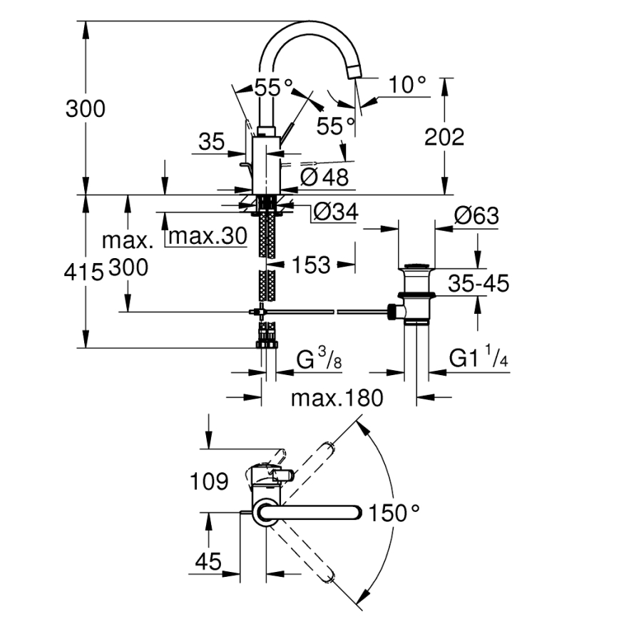GROHE 32830001 - Tvättställsblandare EUROSMART COSMOPOLITAN, storlek L, krom