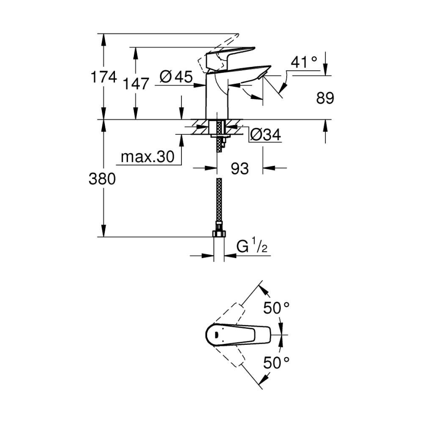 GROHE 32858001 - Tvättställsblandare BAUEDGE 147 mm blank krom