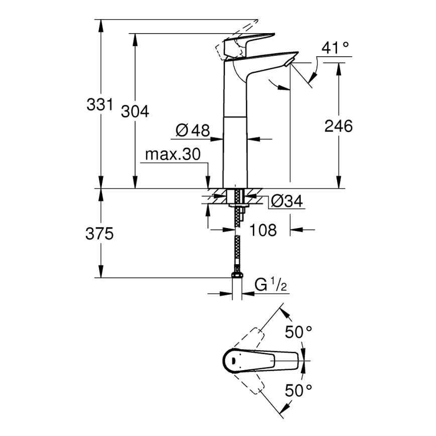 GROHE 32860001 - Tvättställsblandare BAUEDGE 304 mm polerad krom