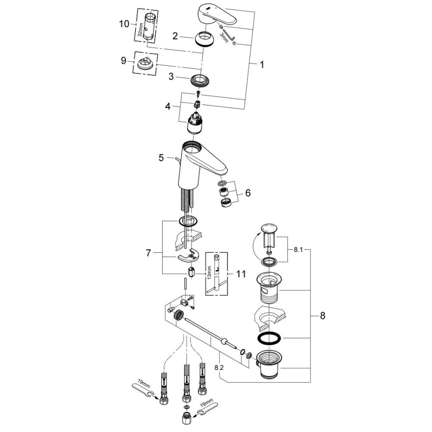 GROHE 33177002 - Tvättställsblandare EURODISC COSMOPOLITAN DN 15 polerat krom