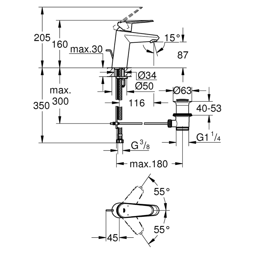 GROHE 3319020E - Tvättställsblandare EURODISC COSMOPOLITAN, storlek S, krom