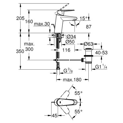 GROHE 3319020E - Tvättställsblandare EURODISC COSMOPOLITAN, storlek S, krom