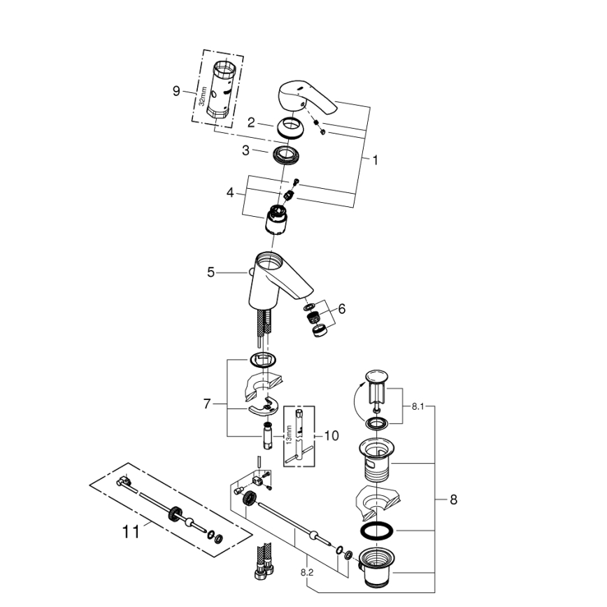 GROHE 33265002 - Tvättställsblandare EUROSMART DN 15, storlek S, blank krom