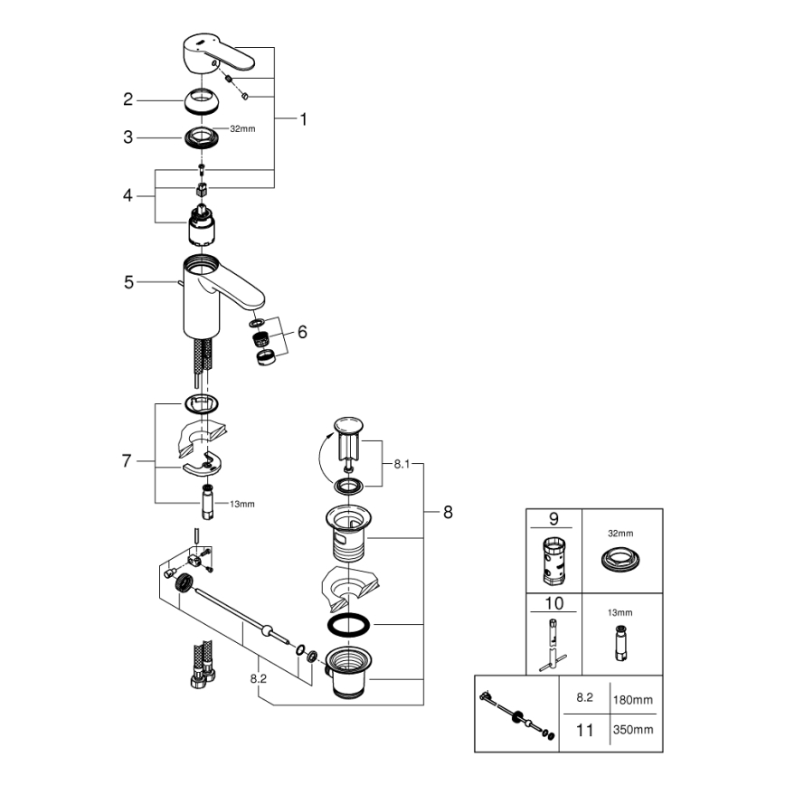 GROHE 3355220E - Tvättställsblandare EUROSTYLE COSMOPOLITAN, storlek S, krom