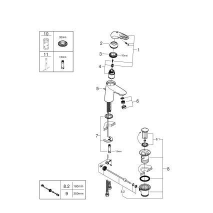 GROHE 33558LS3 - Tvättställsblandare EUROSTYLE, storlek S, vit