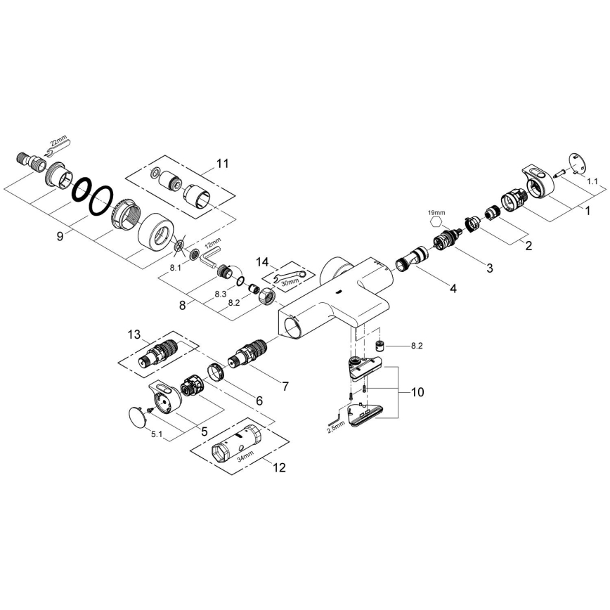 GROHE 34174001 - Termostatisk badkarsblandare GROHTHERM 2000 172 mm blank krom