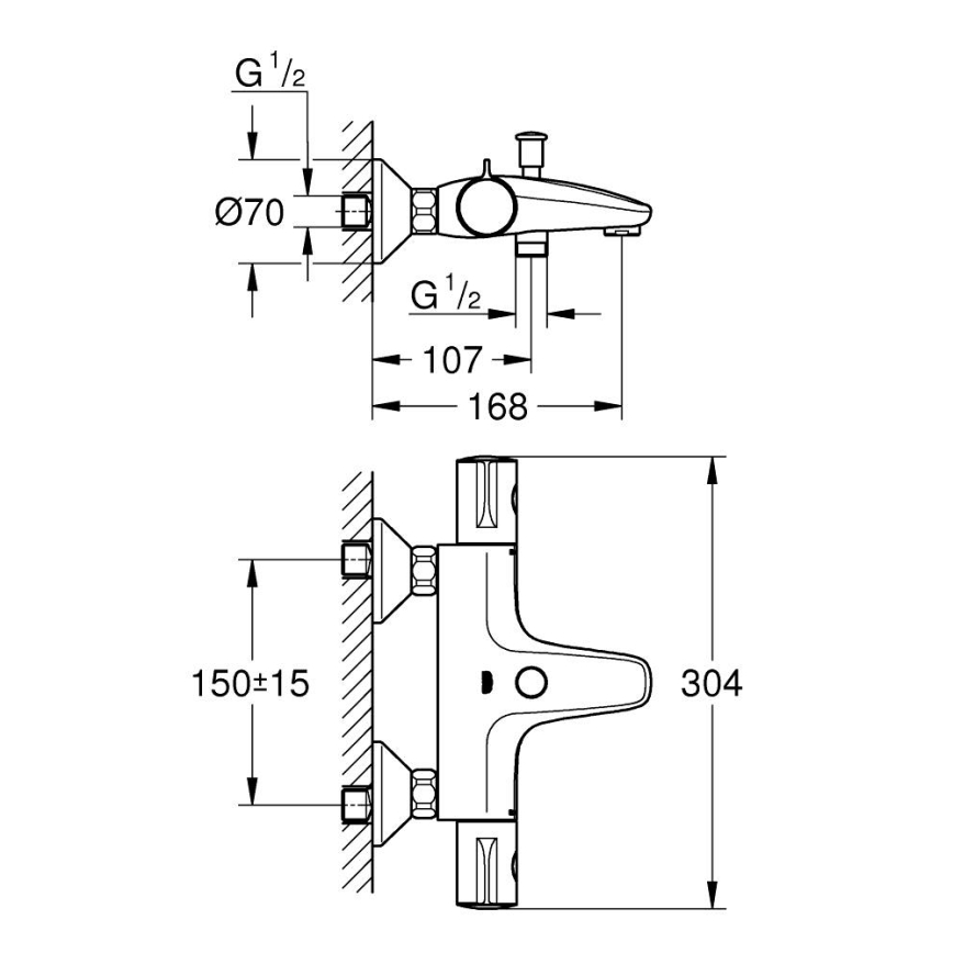 GROHE 34567000 - Termostatstyrd badkarsblandare GROHTHERM 800 DN 15 i blank krom
