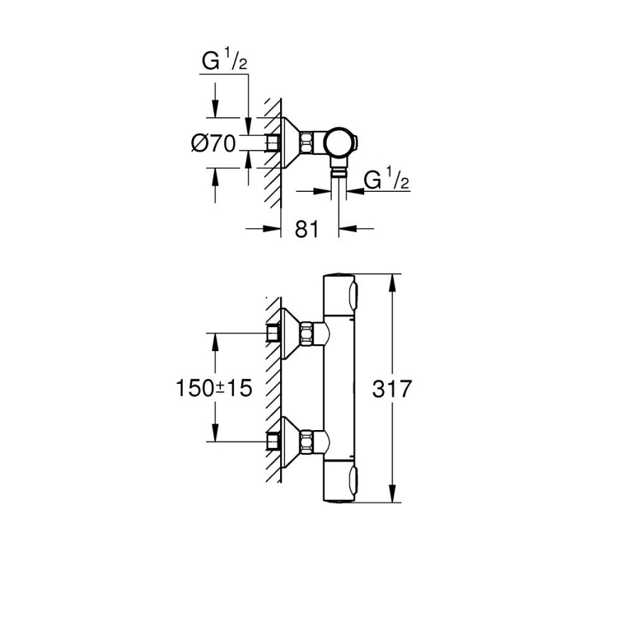 GROHE 34840000 - PRECISION termostatblandare för dusch DN 15, blank krom