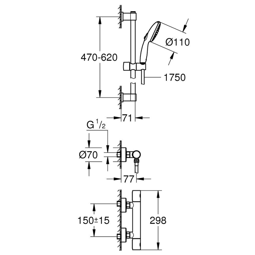 GROHE 34856000 - Termostatisk duschblandare PRECISION GET 600 mm krom