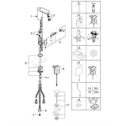 GROHE 36324001 - IR-sensorstyrd elektronisk tvättställsblandare EUROSMART COSMOPOLITAN E, krom