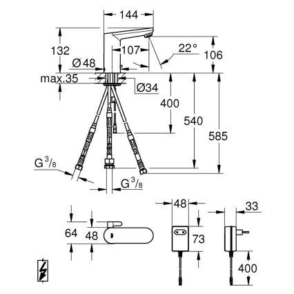 GROHE 36324001 - IR-sensorstyrd elektronisk tvättställsblandare EUROSMART COSMOPOLITAN E, krom