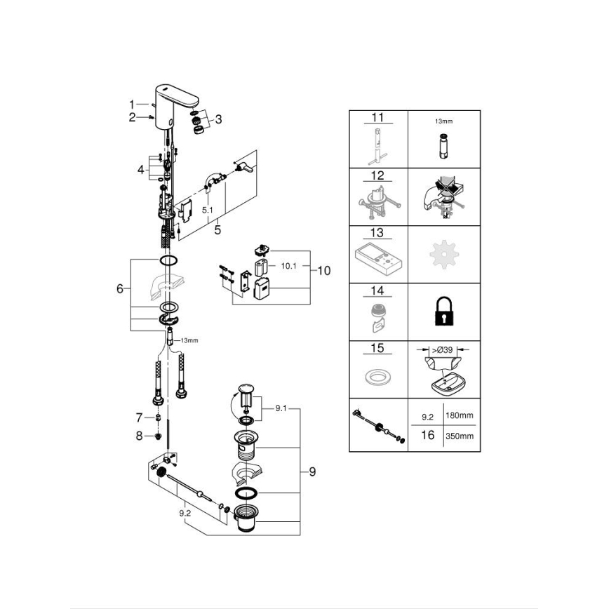 GROHE 36331001 - Tvättställsblandare EUROECO 1 14” blank krom
