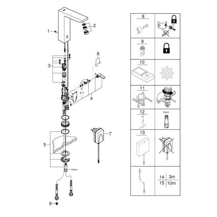 GROHE 36440000 - IR-aktiverad elektronisk tvättställsblandare EUROCUBE E DN 15, krom