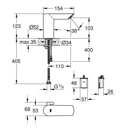 GROHE 36451000 - Elektronisk tvättställsblandare BAU COSMOPOLITAN E blankkrom