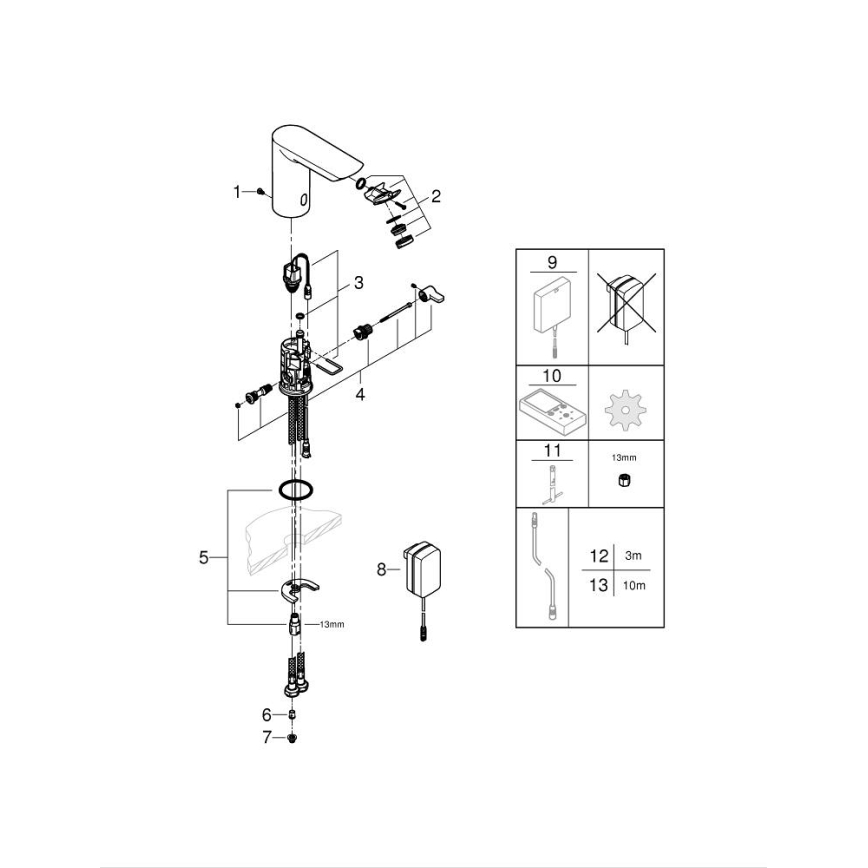 GROHE 36453000 - Infraröd elektronisk tvättställsblandare BAU COSMOPOLITAN E 123 mm krom