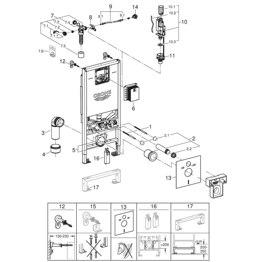GROHE 36509SH0 - 4-i-1-set RAPID SLX 1,13 m i rostfritt stål
