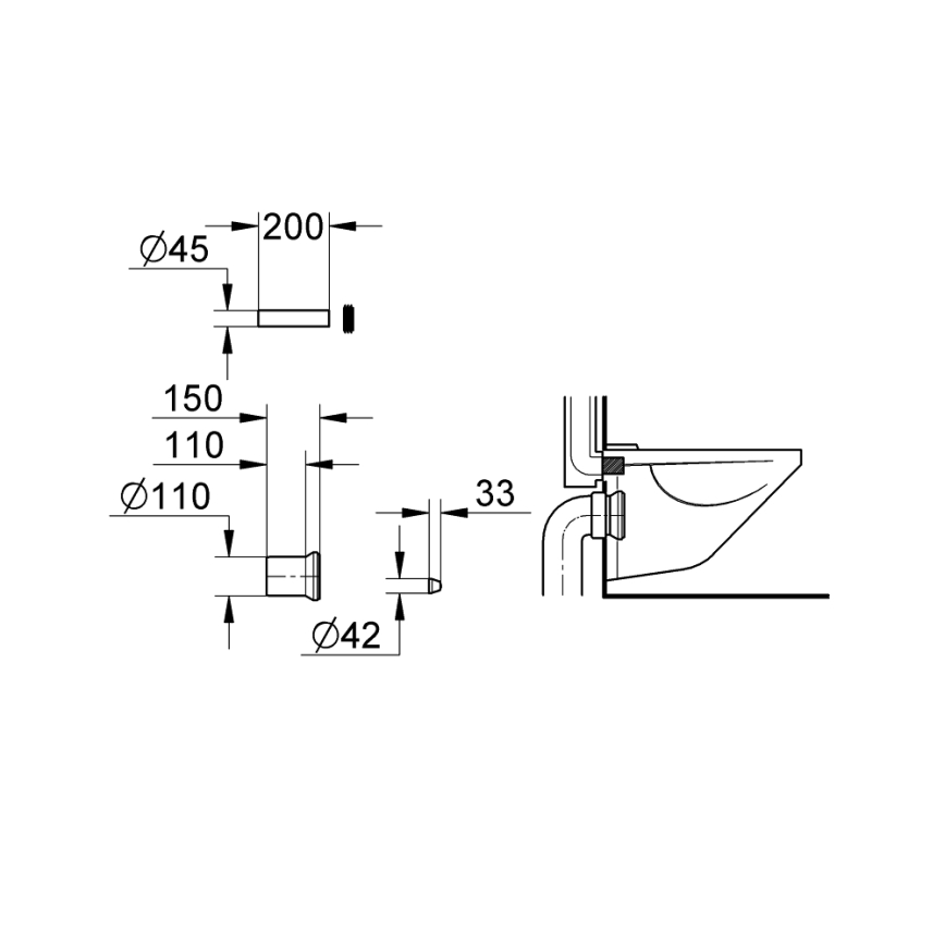 GROHE 37104K00 - Inlopps- och avloppsset för toalett, svart