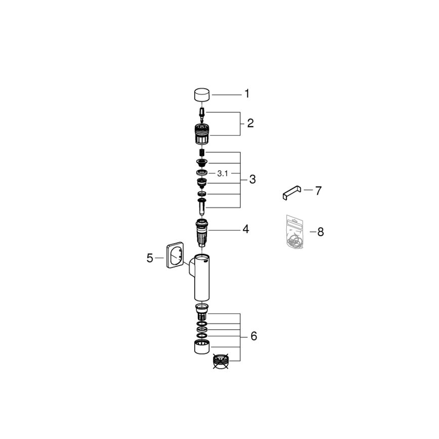 GROHE 37349000 - Tryckspolningsventil RONDO A.S. 3” blank krom