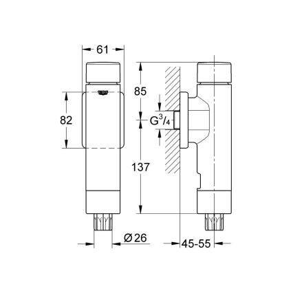 GROHE 37349000 - Tryckspolningsventil RONDO A.S. 3” blank krom