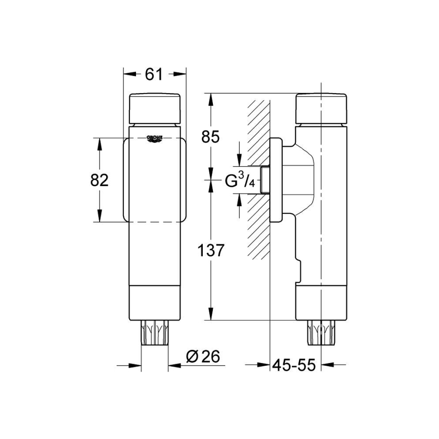 GROHE 37349000 - Tryckspolningsventil RONDO A.S. 3” blank krom