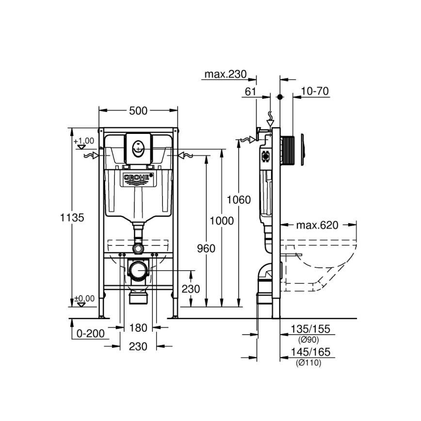 GROHE 38839000 - 3-i-1 WC-set RAPID SL 1,13 m vit