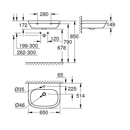 GROHE 39323000 - Tvättställ EURO CERAMIC 650 × 514 mm keramik/vit