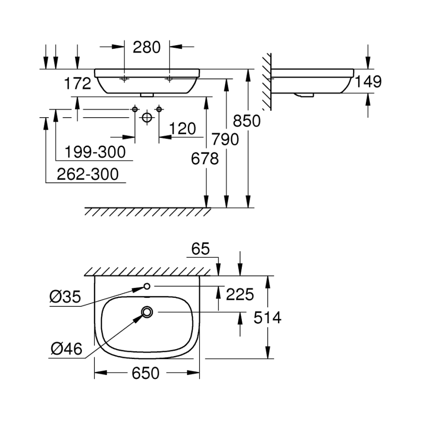 GROHE 39323000 - Tvättställ EURO CERAMIC 650 × 514 mm keramik/vit