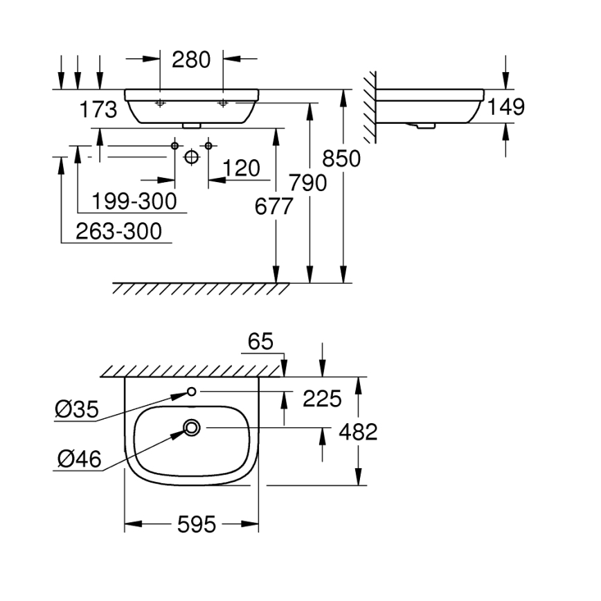GROHE 39335000 - Tvättställ EURO CERAMIC 595 × 482 mm keramik/vit