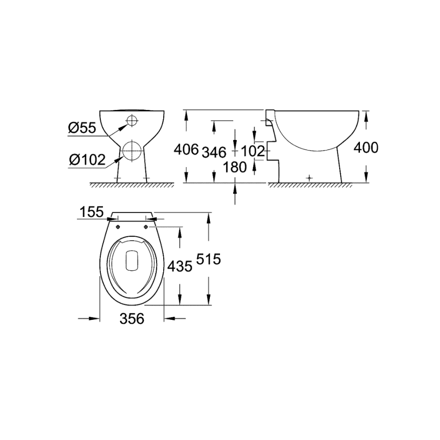 GROHE 39430000 - Golvstående WC BAU CERAMIC 515 x 356 x 406 mm keramik/vit