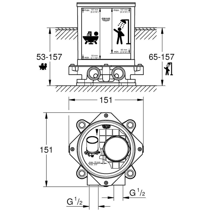 GROHE 45984001 - Inbyggnadssats DN 15 i mässing