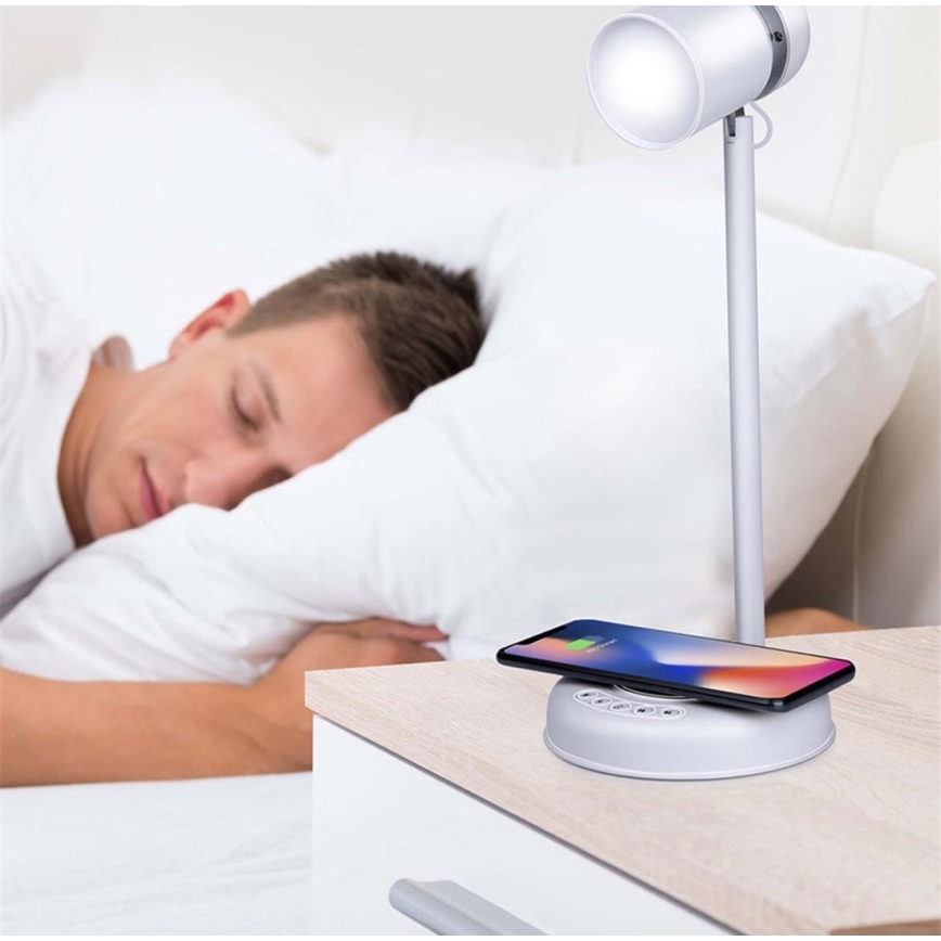 Grundig - LED bordslampa med trådlös laddning och inbyggd högtalare 3 i 1 LED/15W/5V