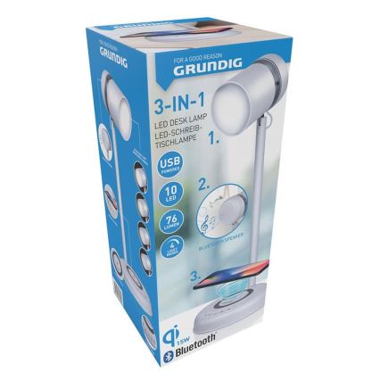 Grundig - LED bordslampa med trådlös laddning och inbyggd högtalare 3 i 1 LED/15W/5V