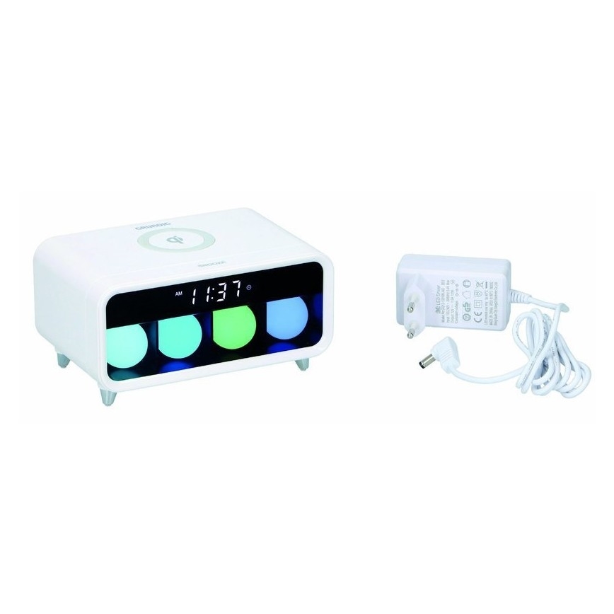 Grundig - LED Dimbar nattlampa med an väckarklocka och trådlös laddning LED/5W/230V