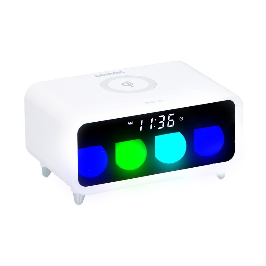 Grundig - LED Dimbar nattlampa med an väckarklocka och trådlös laddning LED/5W/230V