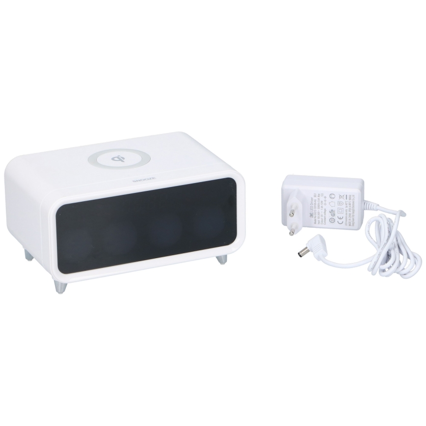 Grundig - LED Dimbar nattlampa med an väckarklocka och trådlös laddning LED/5W/230V