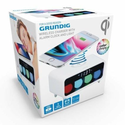 Grundig - LED Dimbar nattlampa med an väckarklocka och trådlös laddning LED/5W/230V