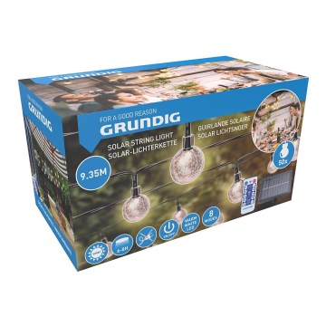 Grundig - LED dimbar solcellsslinga 50xLED/8 funktioner 9,35 m varmvit 1200 mAh + fjärrkontroll