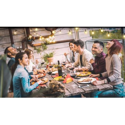 Grundig - LED Ljusreglerad solcell kedja 50xLED/8 funktioner 9,35m varm vit + fjärrkontroll