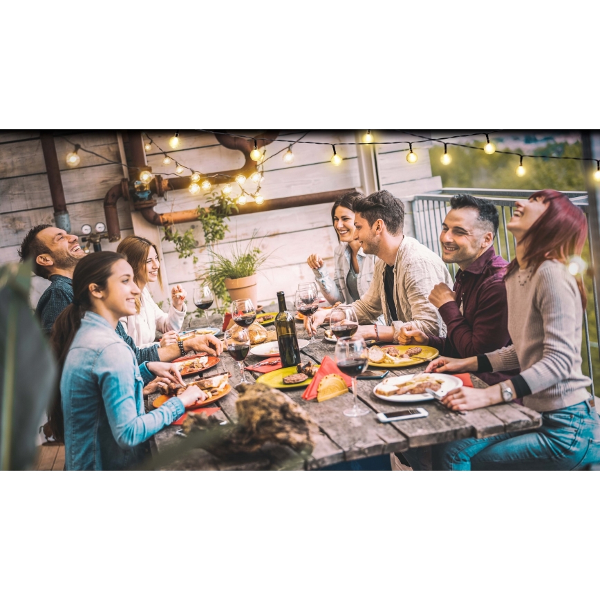 Grundig - LED Ljusreglerad solcell kedja 50xLED/8 funktioner 9,35m varm vit + fjärrkontroll