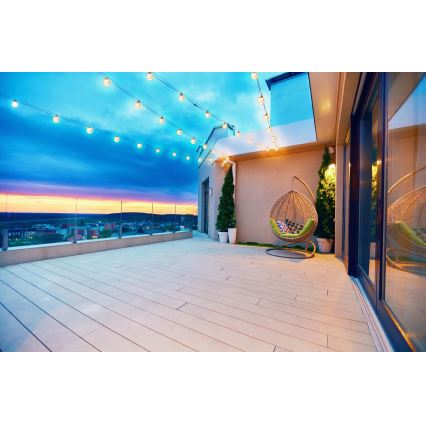 Grundig - LED Ljusreglerad solcell kedja 50xLED/8 funktioner 9,35m varm vit + fjärrkontroll