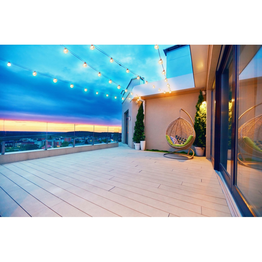 Grundig - LED Ljusreglerad solcell kedja 50xLED/8 funktioner 9,35m varm vit + fjärrkontroll