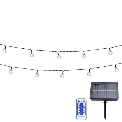 Grundig - LED Ljusreglerad solcell kedja 50xLED/8 funktioner 9,35m varm vit + fjärrkontroll