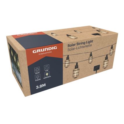 Grundig - LED solcellsljusslinga 10xLED 3,8m IP44 varm vit