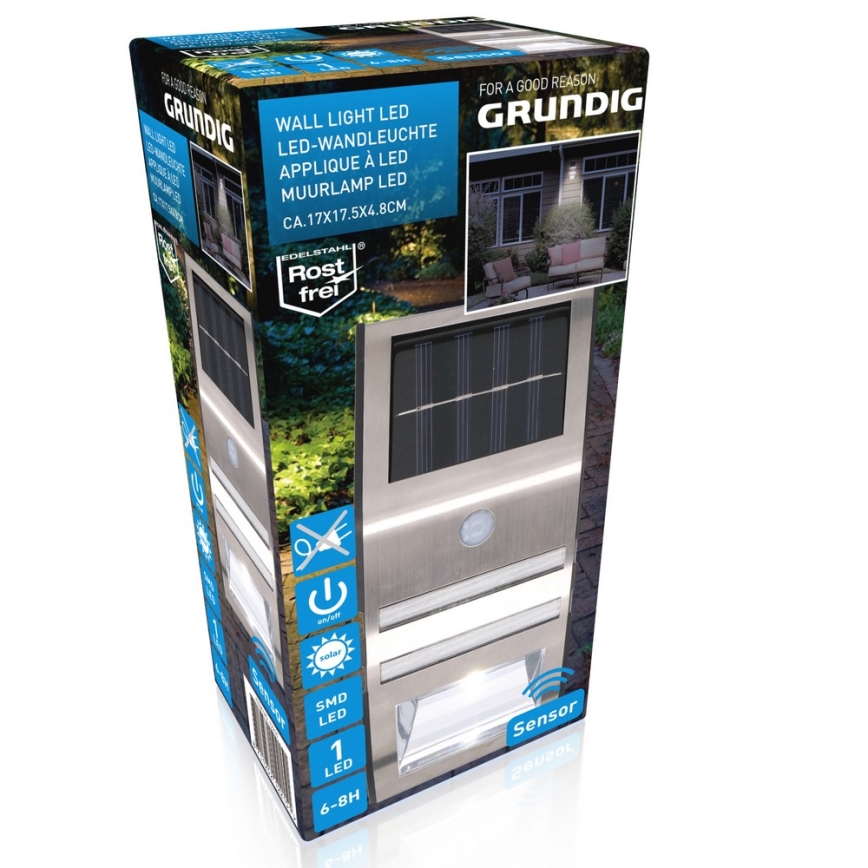 Grundig - LED Solcellsvägglampa med sensor 1xLED IP64