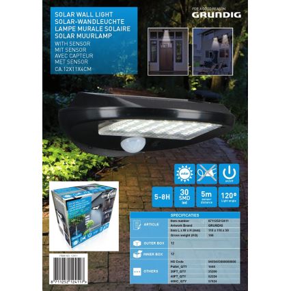 Grundig - SET 2x LED SolVägglampabelysning med sensor LED/3,2V